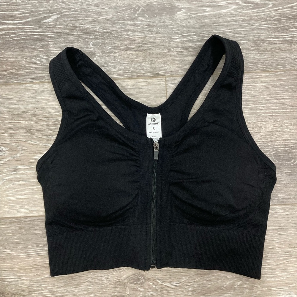 90 Degree by Reflex Black Sports Bra with Zipper in the Front Small